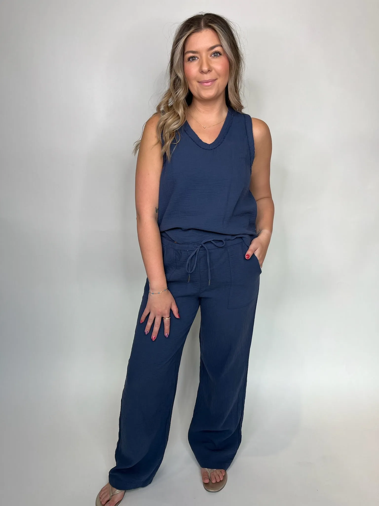 Bobi V- Neck Raw Edge Tank