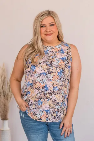 Bouquet of Splendor Floral Tank- Royal Blue