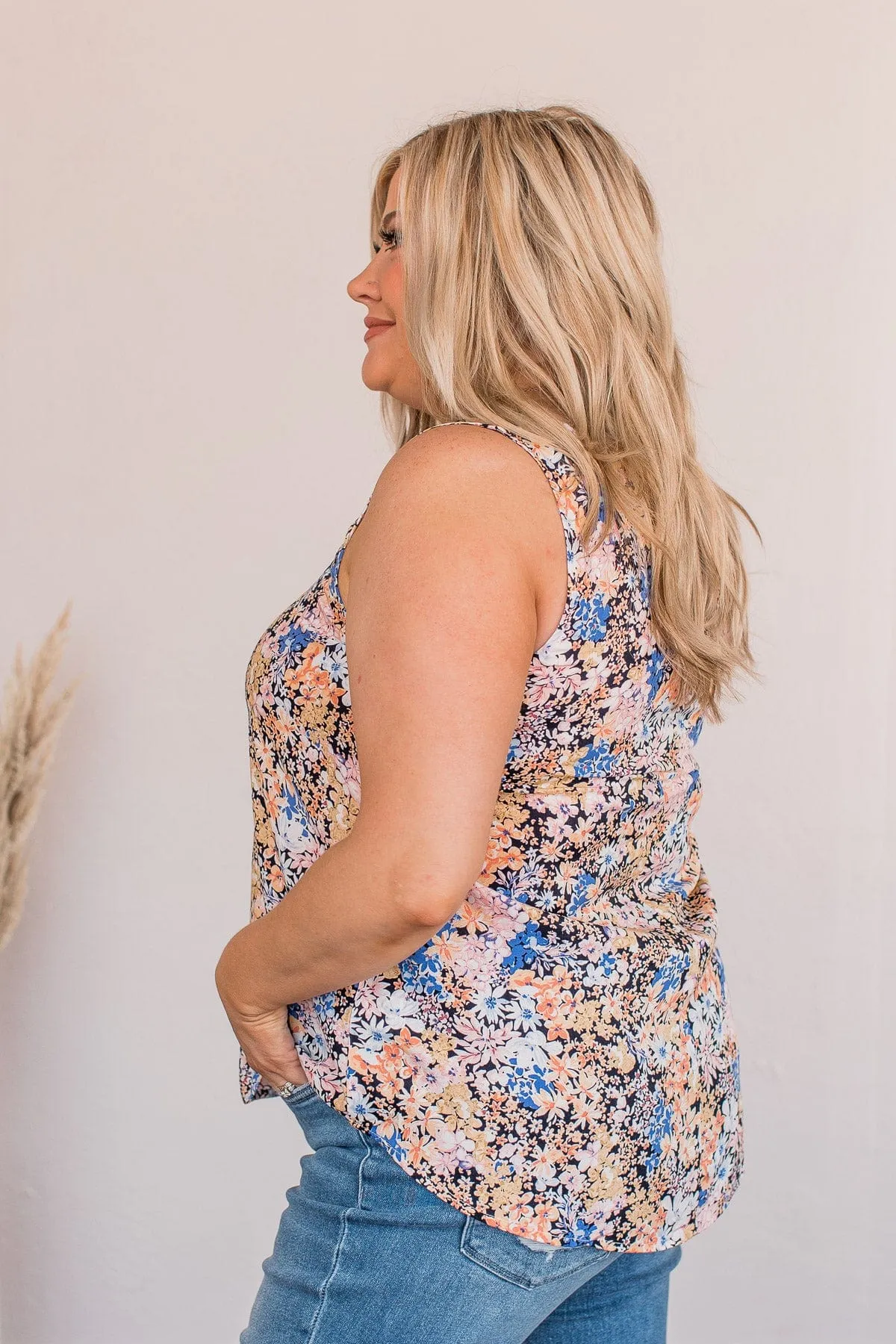 Bouquet of Splendor Floral Tank- Royal Blue