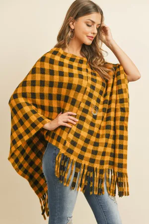 BUFFALO PLAID FRINGE PONCHO