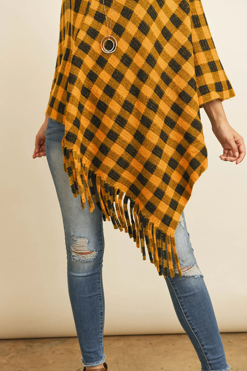 BUFFALO PLAID FRINGE PONCHO