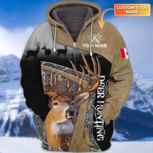 Canada Hunting - Personalized Name 3D Zipper Hoodie, 3D Fleece Zipper