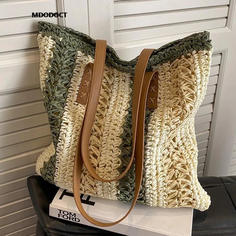 Casual Large Capacity Straw Woven Tote Shoulder Bags For Women Luxury Designer Beach Ladies Handbags 2024 New Summer Shopping