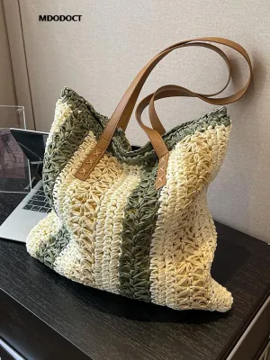 Casual Large Capacity Straw Woven Tote Shoulder Bags For Women Luxury Designer Beach Ladies Handbags 2024 New Summer Shopping