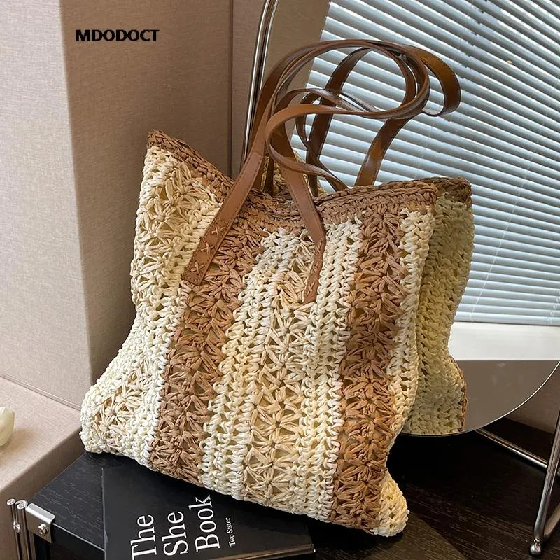 Casual Large Capacity Straw Woven Tote Shoulder Bags For Women Luxury Designer Beach Ladies Handbags 2024 New Summer Shopping