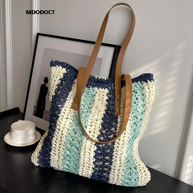 Casual Large Capacity Straw Woven Tote Shoulder Bags For Women Luxury Designer Beach Ladies Handbags 2024 New Summer Shopping