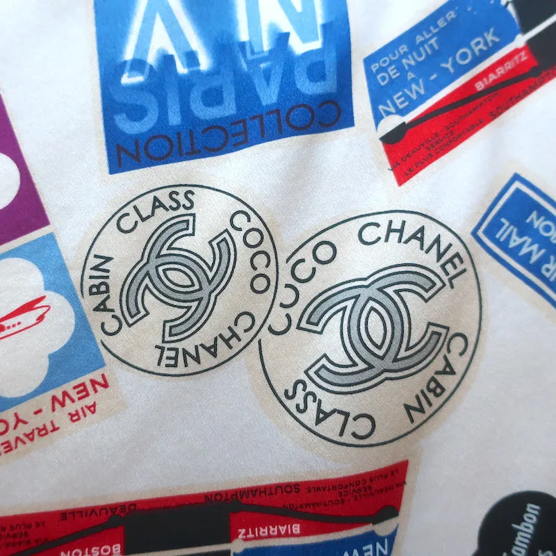 Chanel CC Airlines Scarf White/Multicolor Printed Silk