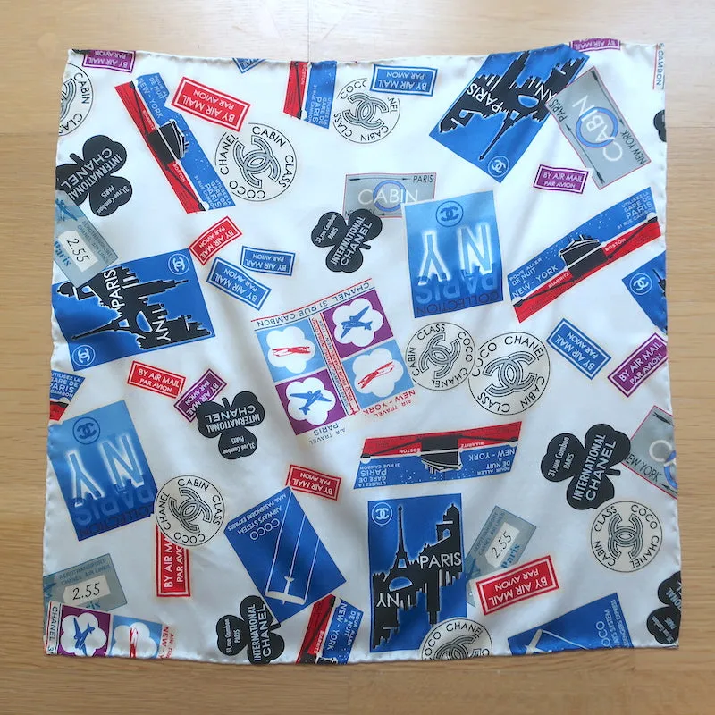 Chanel CC Airlines Scarf White/Multicolor Printed Silk