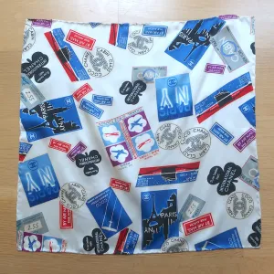 Chanel CC Airlines Scarf White/Multicolor Printed Silk