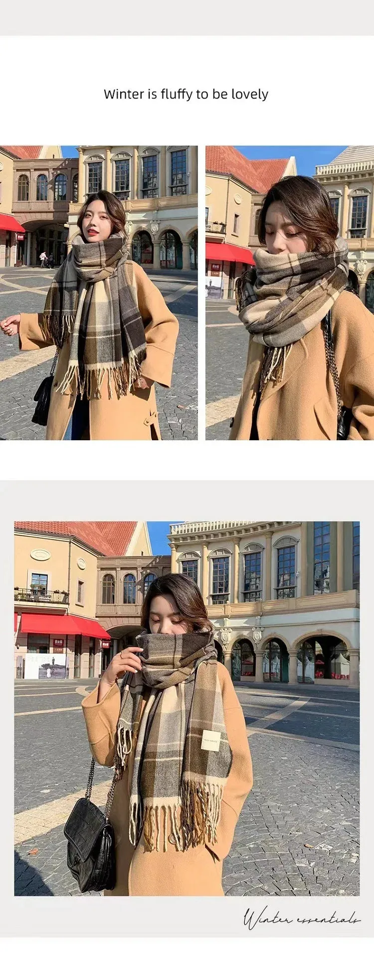 Checkered Wool Scarf | Women's Winter Cashmere Shawl | Warm & Stylish Design | EnigmaParis