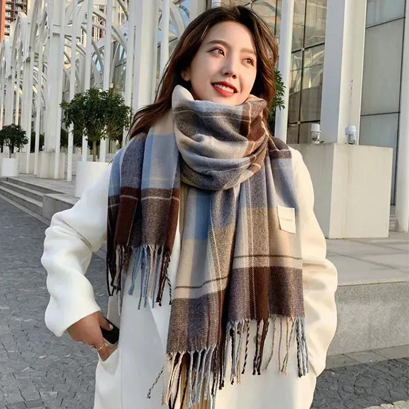Checkered Wool Scarf | Women's Winter Cashmere Shawl | Warm & Stylish Design | EnigmaParis