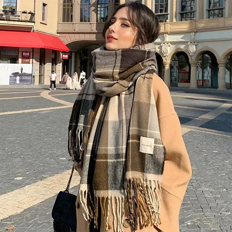 Checkered Wool Scarf | Women's Winter Cashmere Shawl | Warm & Stylish Design | EnigmaParis