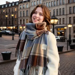 Checkered Wool Scarf | Women's Winter Cashmere Shawl | Warm & Stylish Design | EnigmaParis