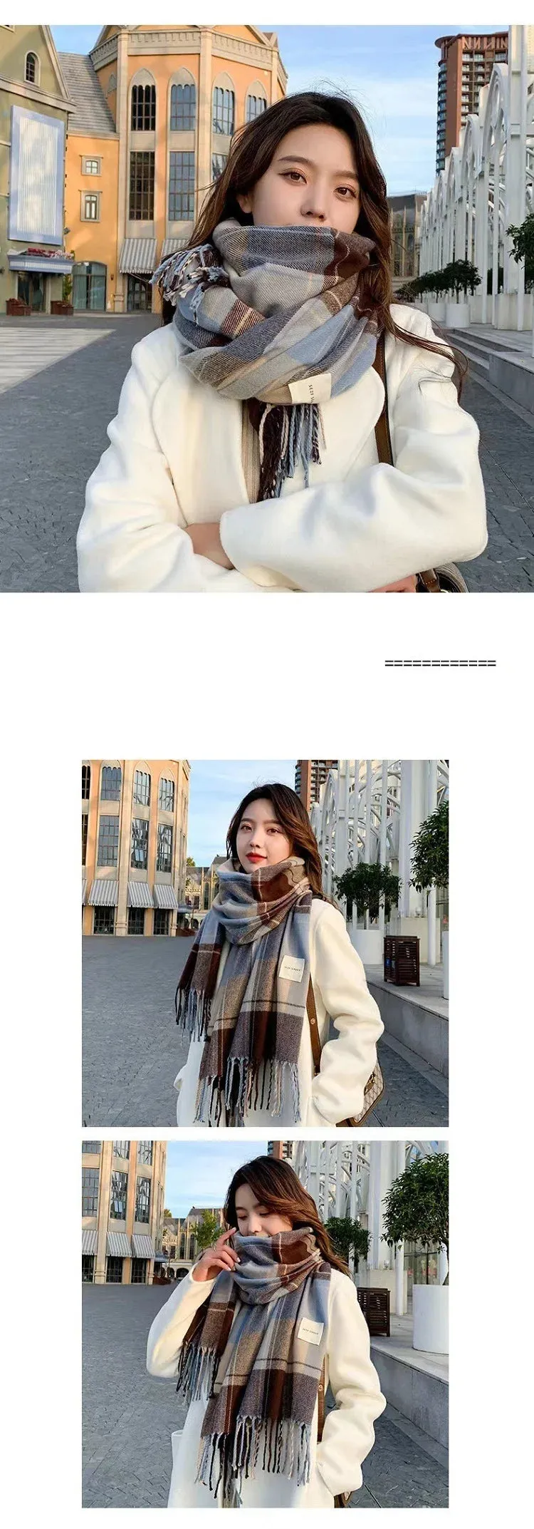 Checkered Wool Scarf | Women's Winter Cashmere Shawl | Warm & Stylish Design | EnigmaParis