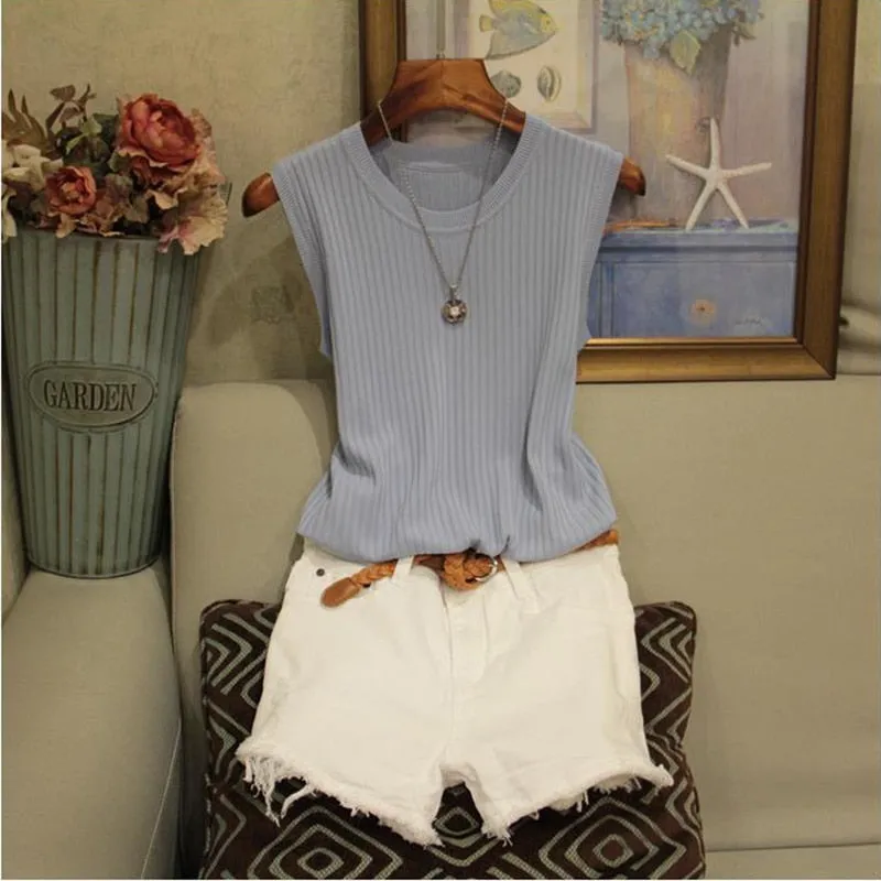 Chic Casual Knitted O-neck Thin Tank Vest