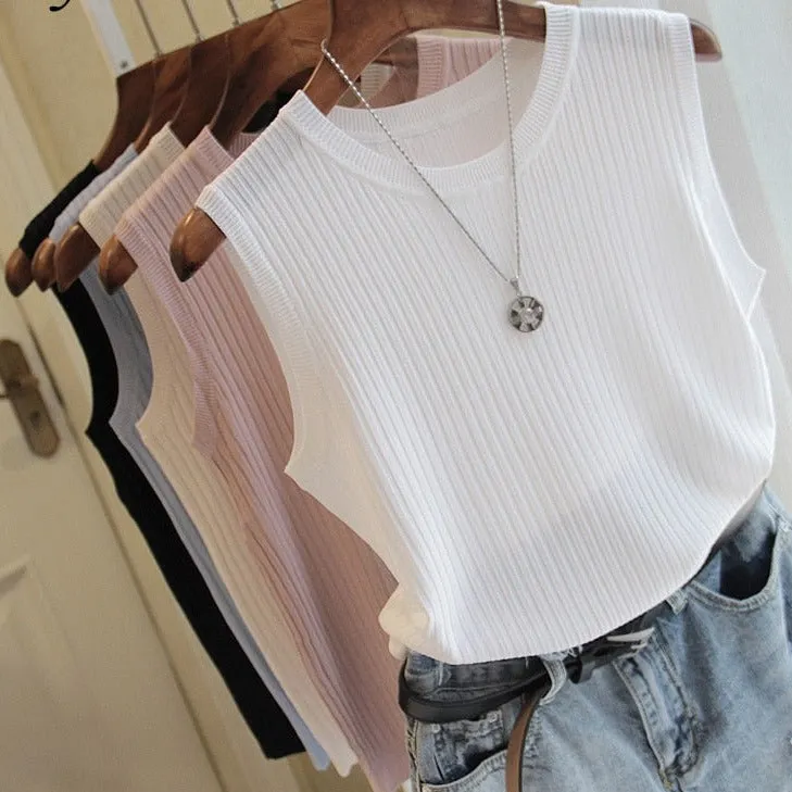 Chic Casual Knitted O-neck Thin Tank Vest