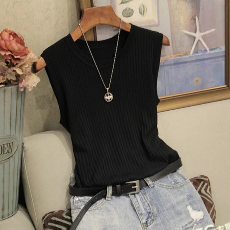 Chic Casual Knitted O-neck Thin Tank Vest
