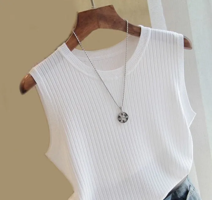 Chic Casual Knitted O-neck Thin Tank Vest