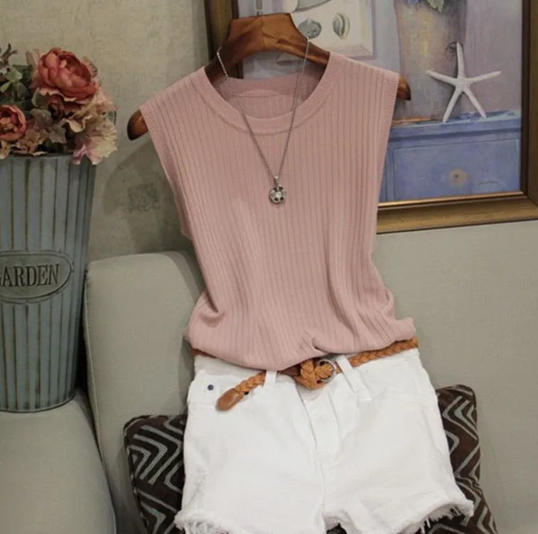 Chic Casual Knitted O-neck Thin Tank Vest