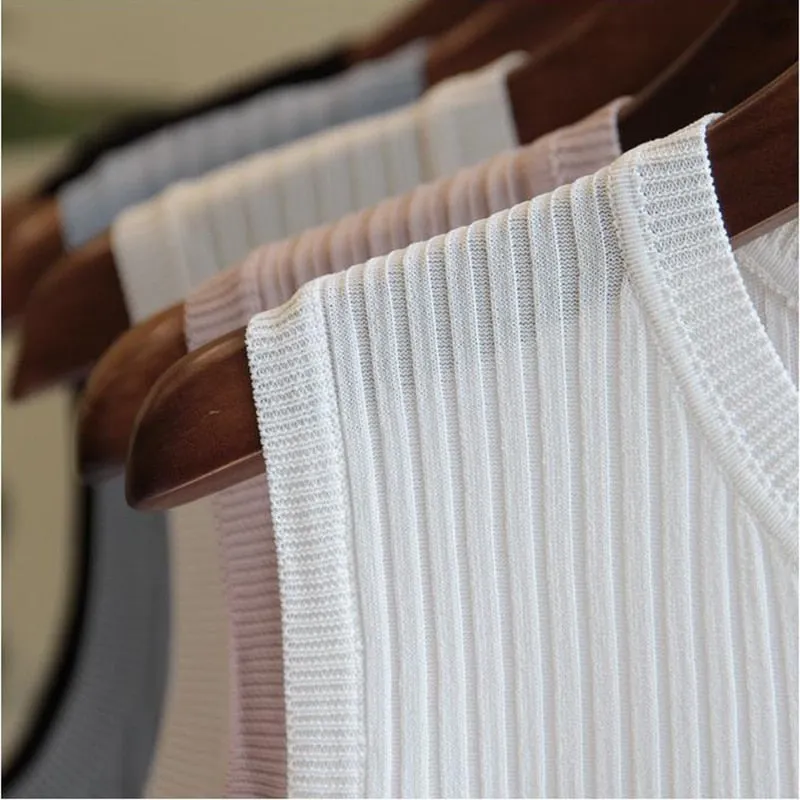 Chic Casual Knitted O-neck Thin Tank Vest