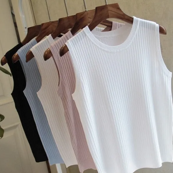 Chic Casual Knitted O-neck Thin Tank Vest