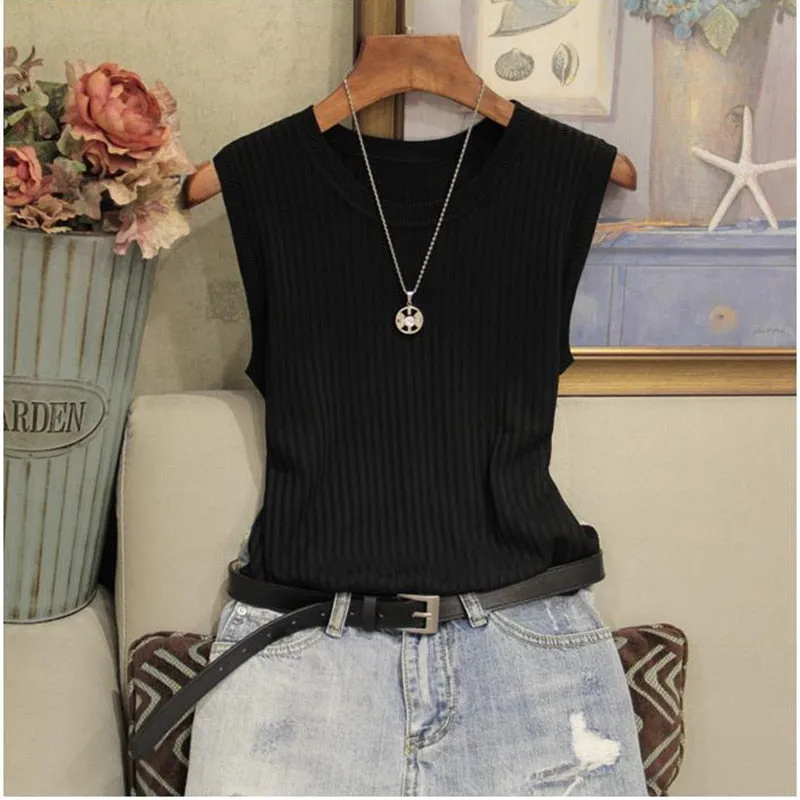 Chic Casual Knitted O-neck Thin Tank Vest