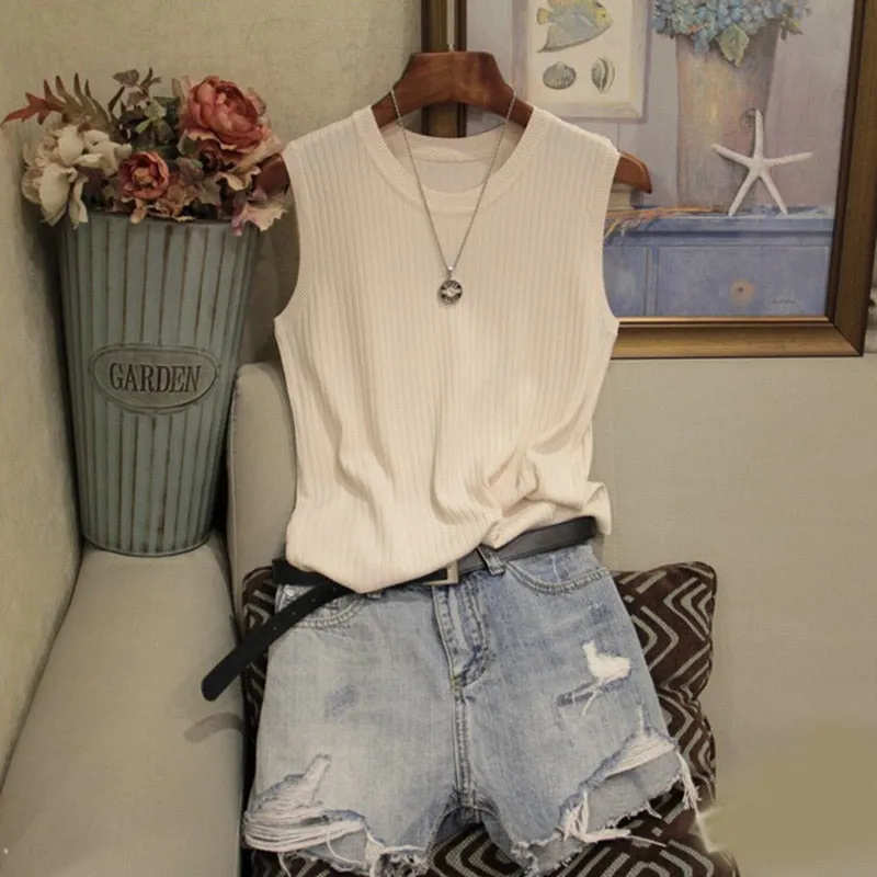Chic Casual Knitted O-neck Thin Tank Vest
