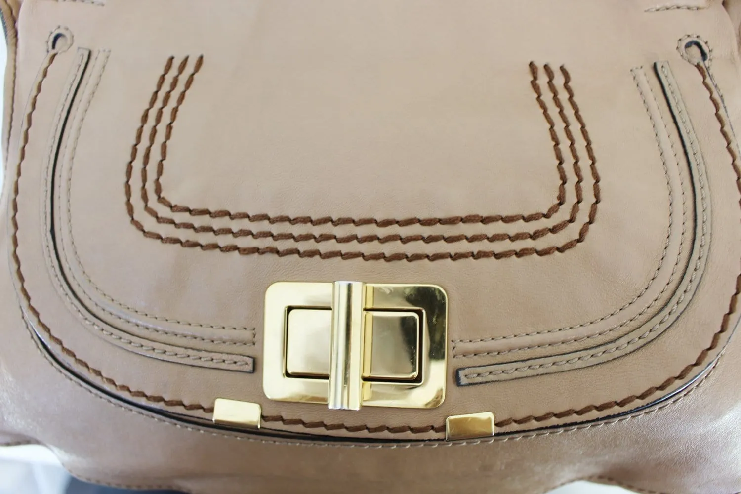 CHLOE Marcie Lock 2way Leather Brown Satchel Bag