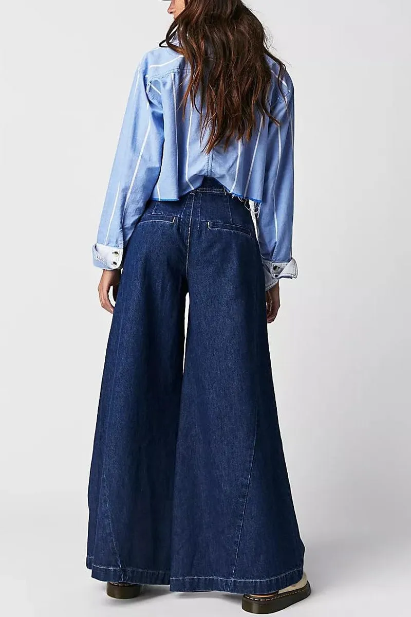 Chouyatou Women's Boyfriend Denim Cargo Pants Y2K Baggy Wide Leg Casual Dressy Jeans Culottes