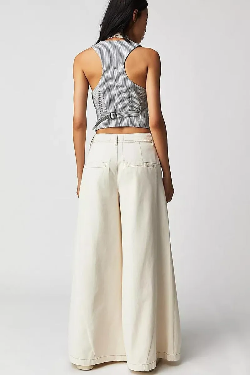 Chouyatou Women's Boyfriend Denim Cargo Pants Y2K Baggy Wide Leg Casual Dressy Jeans Culottes