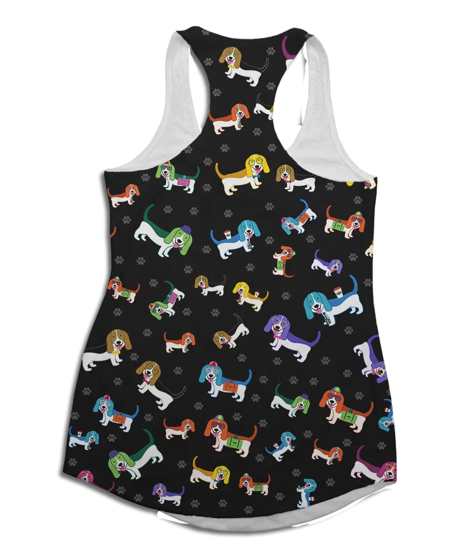Colorful Basset Hound Racerback Tank Top