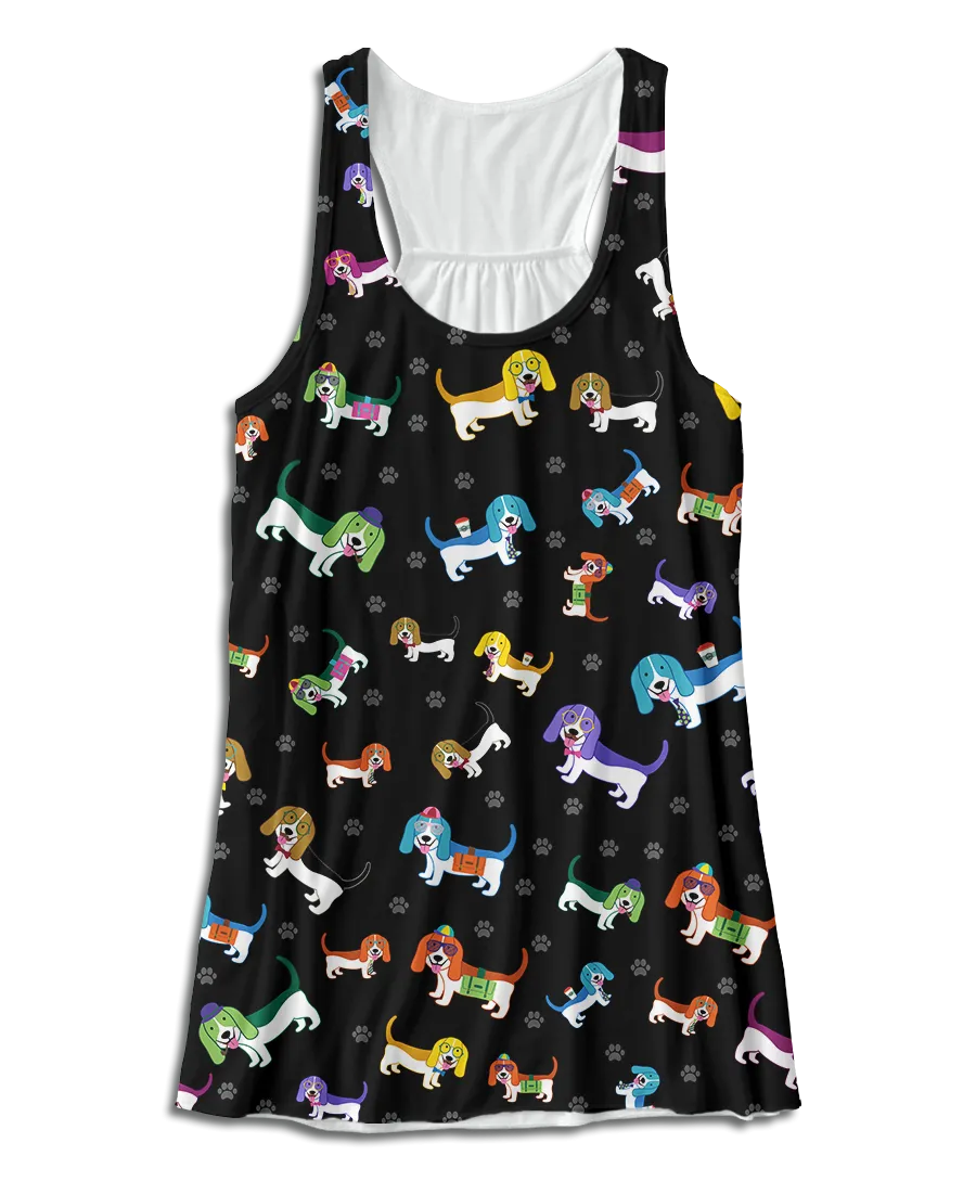 Colorful Basset Hound Racerback Tank Top