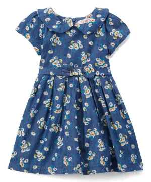 Denim Dress with a neck bow Printed Dress