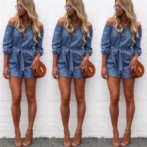 DENIM OFF-THE-SHOULDER ROMPER
