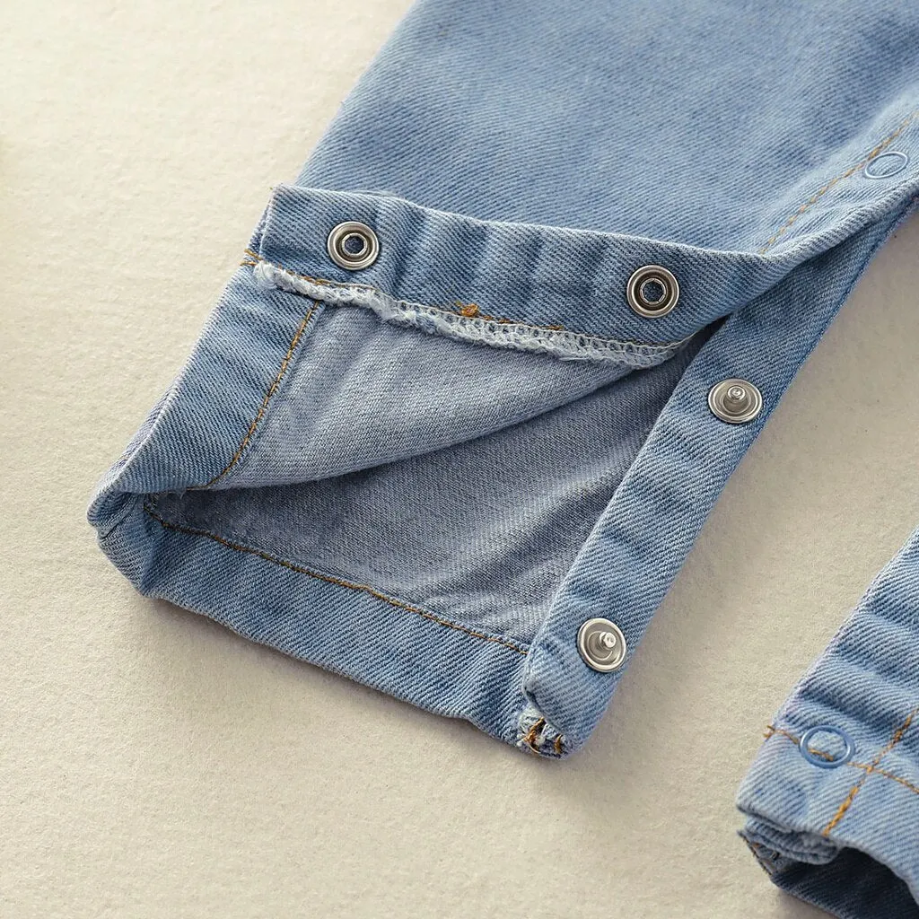 Denim Plain Button-Down Overalls for Newborns - Blue