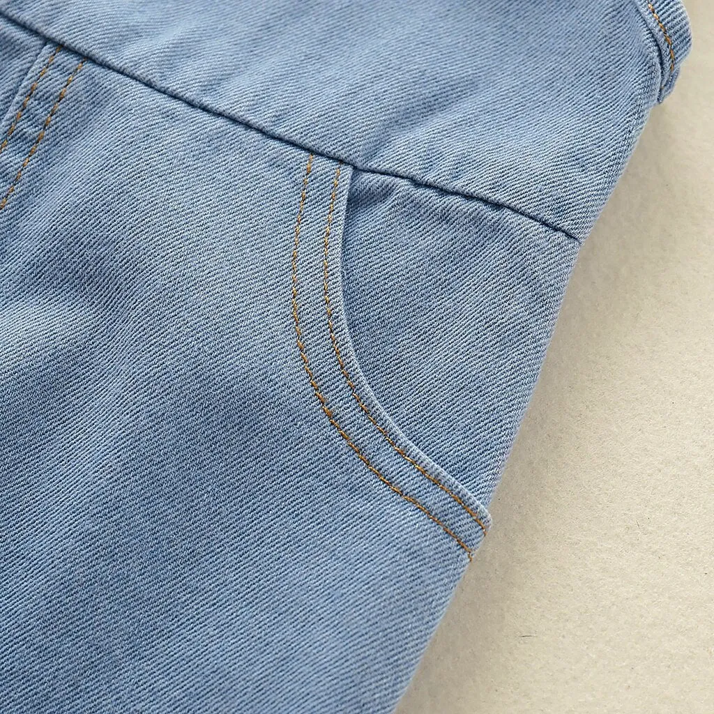 Denim Plain Button-Down Overalls for Newborns - Blue