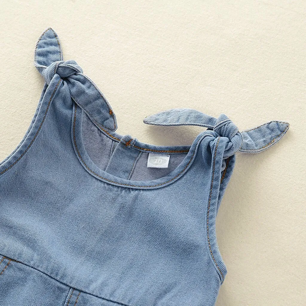 Denim Plain Button-Down Overalls for Newborns - Blue