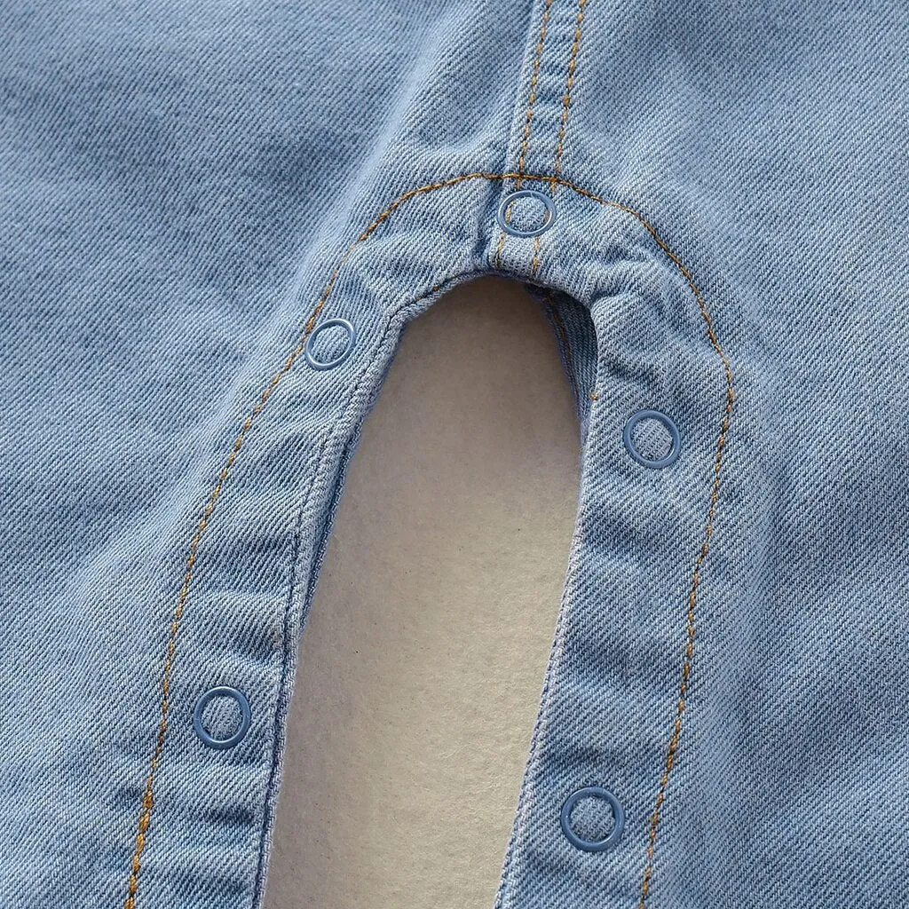 Denim Plain Button-Down Overalls for Newborns - Blue