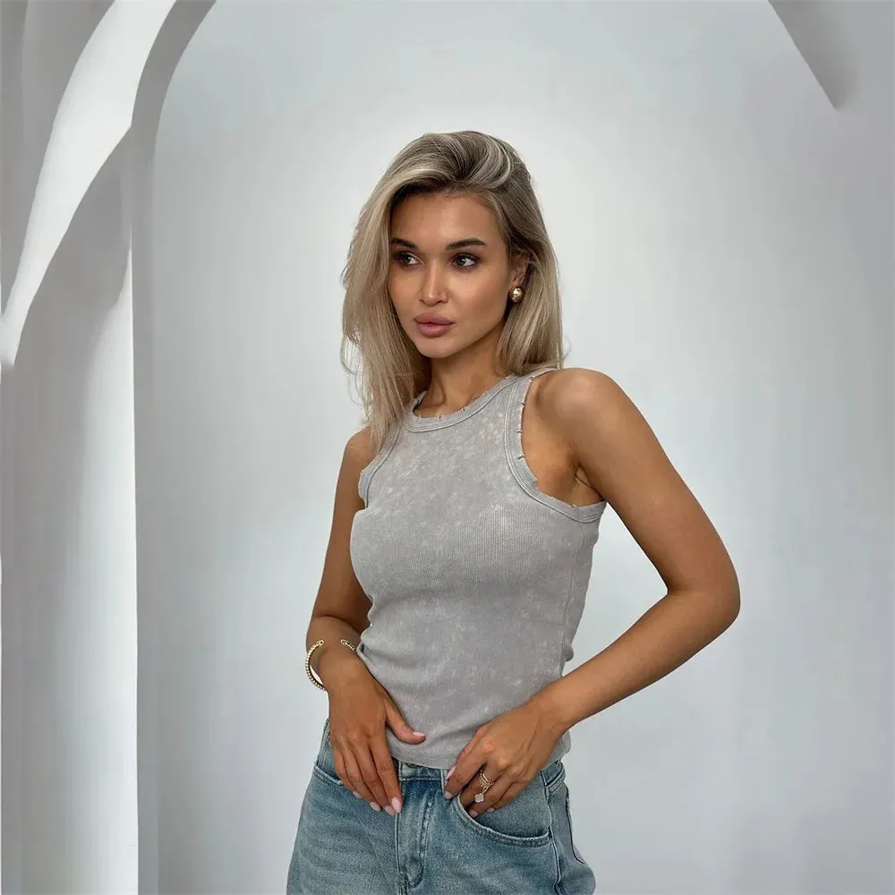 Distressed Hole Retro Crop Top Women