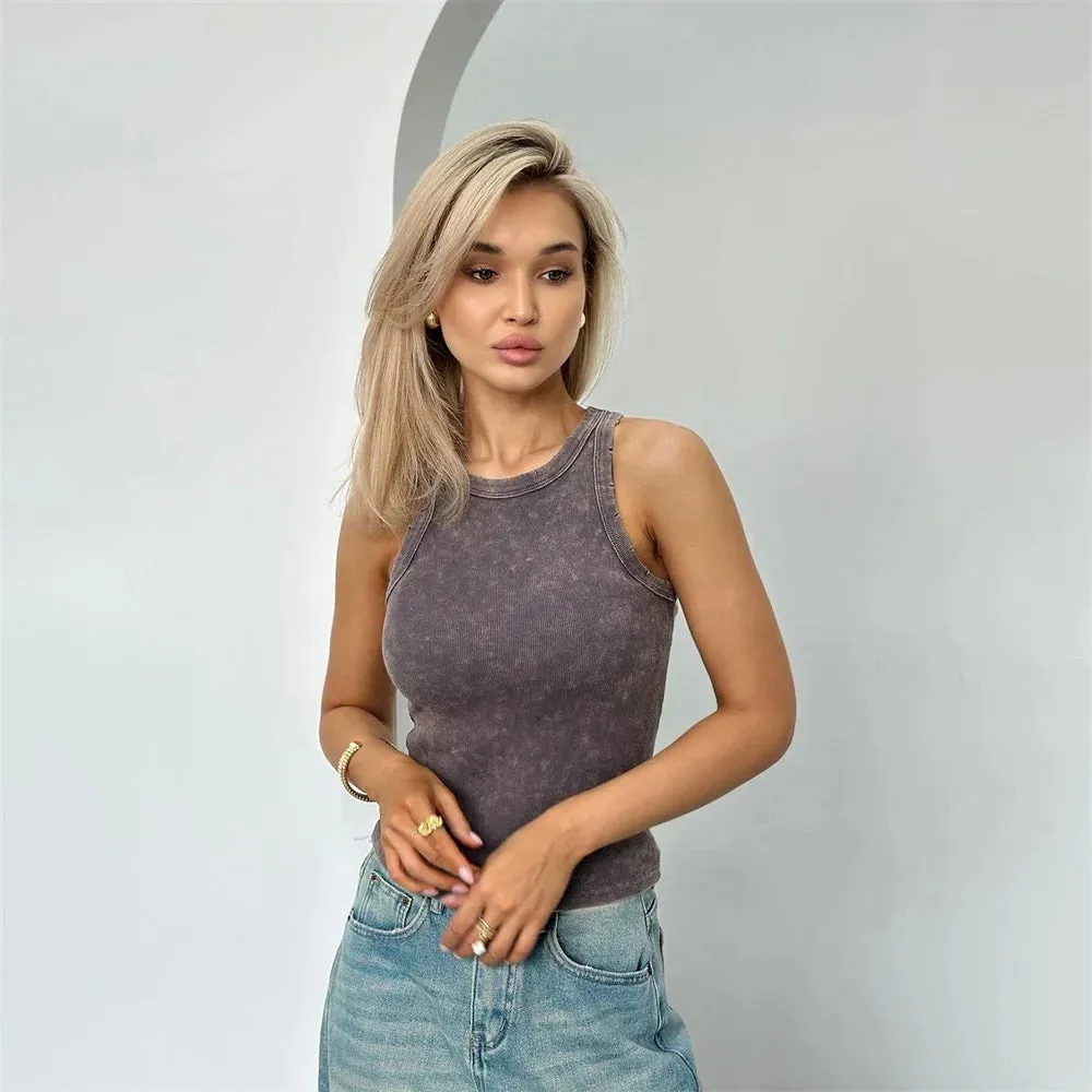 Distressed Hole Retro Crop Top Women