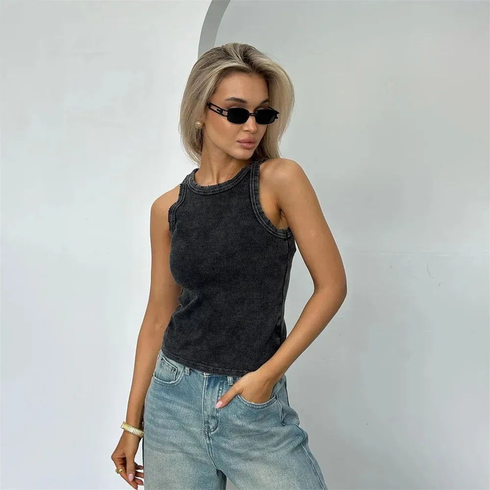 Distressed Hole Retro Crop Top Women