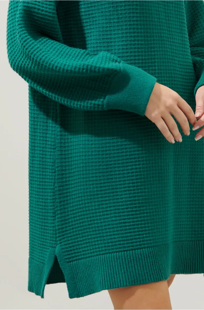 Emerald Waffle Turtleneck Sweater Dress