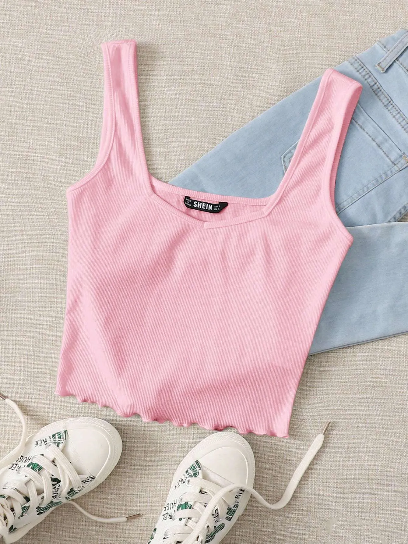 Essnce Women Summer Solid Color Sweetheart Neck Casual Knitted Tank Top