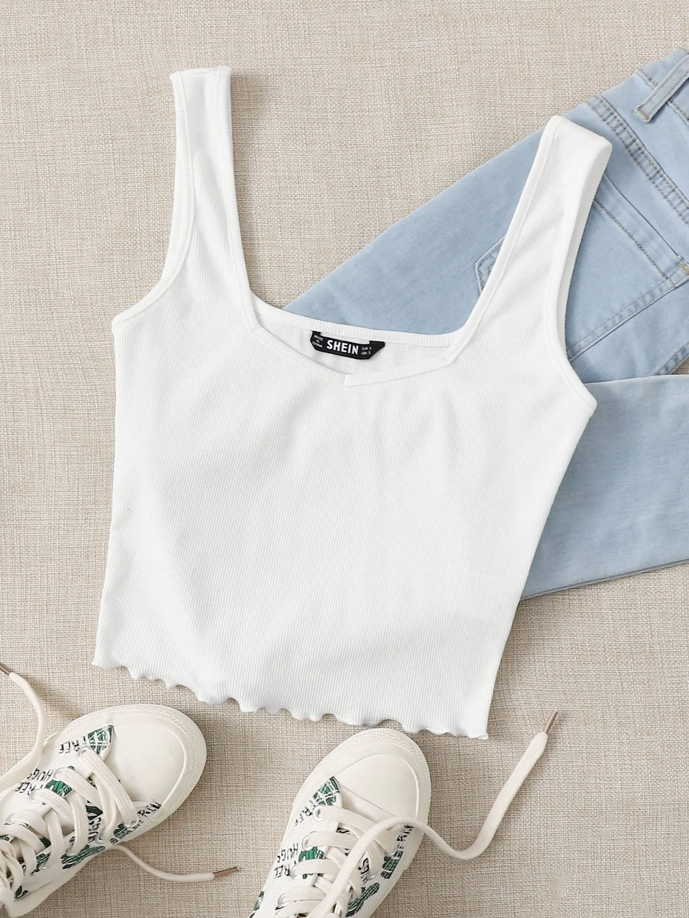 Essnce Women Summer Solid Color Sweetheart Neck Casual Knitted Tank Top