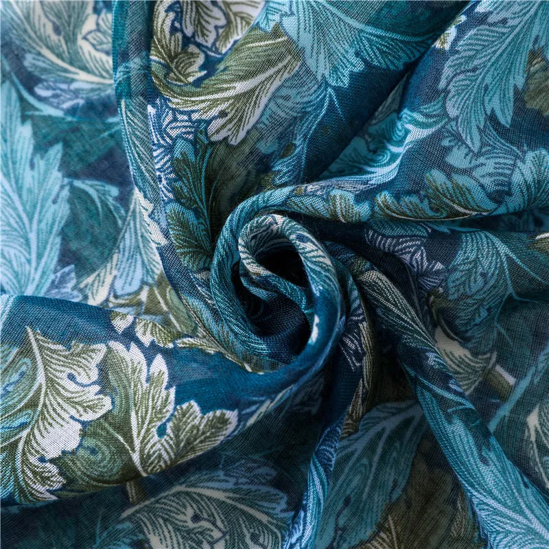 Ethnic Blue Tassel Printed Scarf Shawl for Women Ladies Girls