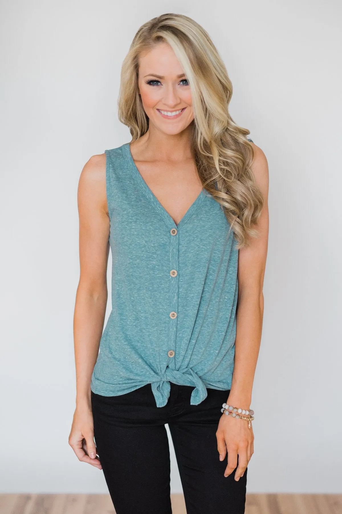 Everyday Button Tie Tank Top- Deep Teal