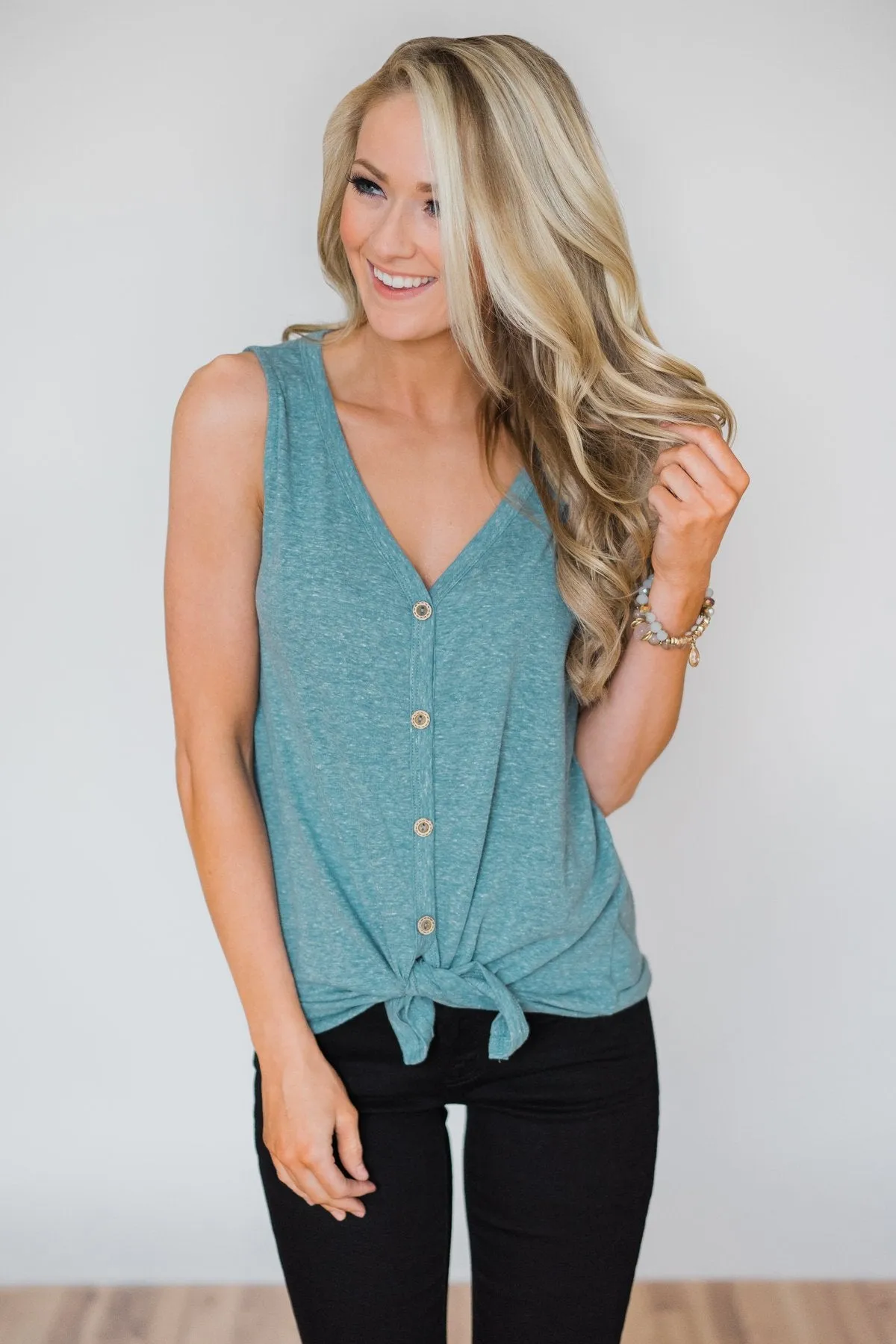 Everyday Button Tie Tank Top- Deep Teal