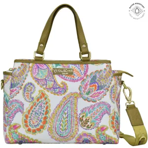 Fabric with Leather Trim Multi Compartment Satchel - 12014