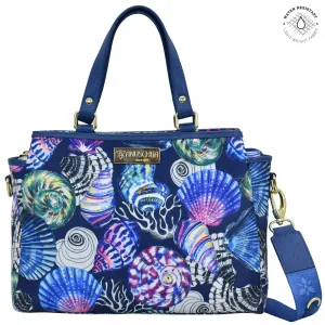 Fabric with Leather Trim Multi Compartment Satchel - 12014