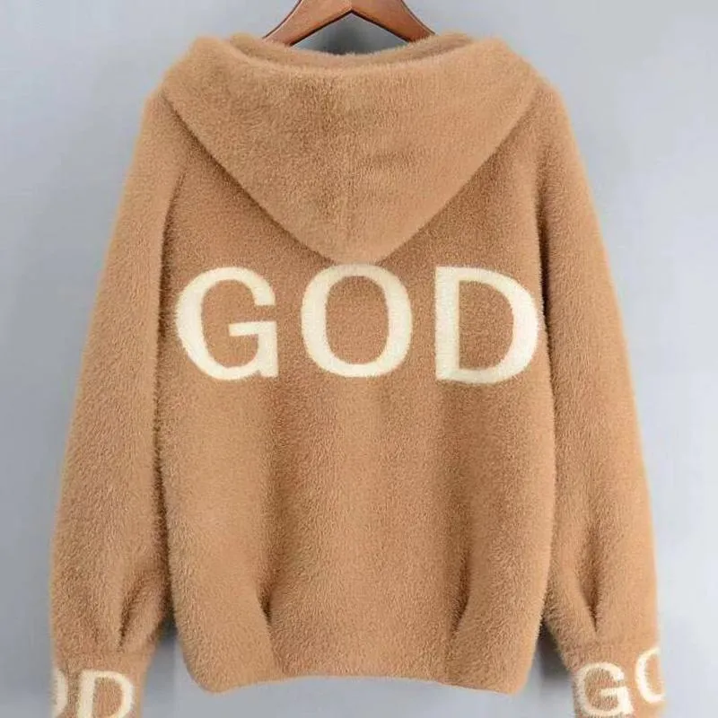 Fall/winter Solid Color Hooded Coat Slim Short Mohair Hooded Jacket